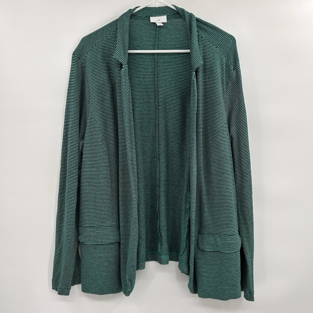 J.‎ Jill Blazer Womens Linen Blend Striped Blazer 2X Kelly Green Black Career